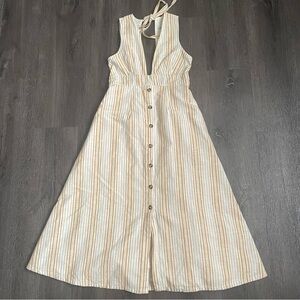 Urban Outfitters Millie Stripe Plunging Cream and Tan Backless Dress